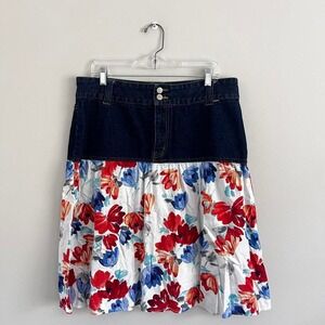 Y2K NO BOUNDARIES DENIM COTTON FLORAL‎ MIDI SKIRT